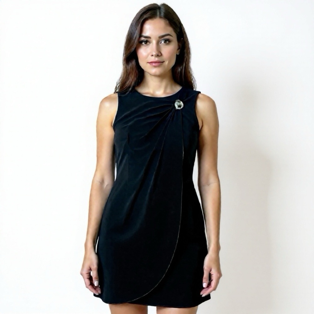 Joseph Ribkoff Black Dress Button Sleeveless Short MiniβSize 10 Faux WrapβStretc
